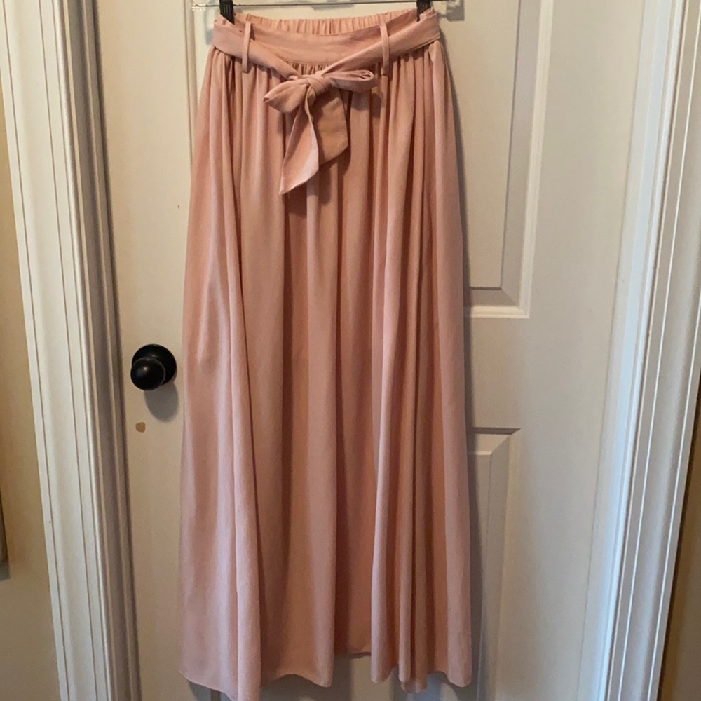Sin Pink Flowy Maxi Skirt with Self-tie Belt